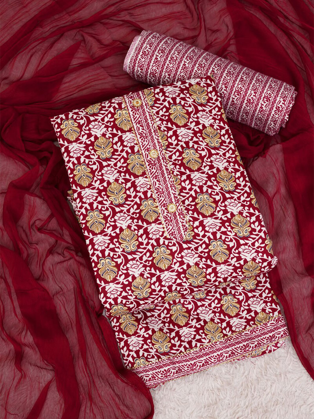 

ASISA Printed Unstitched Dress Material, Maroon