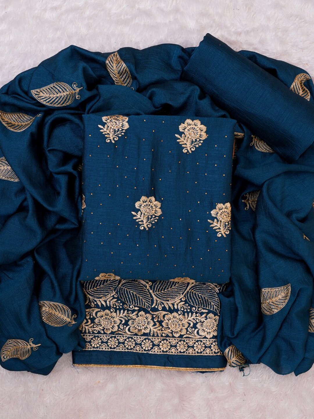 

ASISA Embroidered Silk Georgette Unstitched Dress Material, Teal