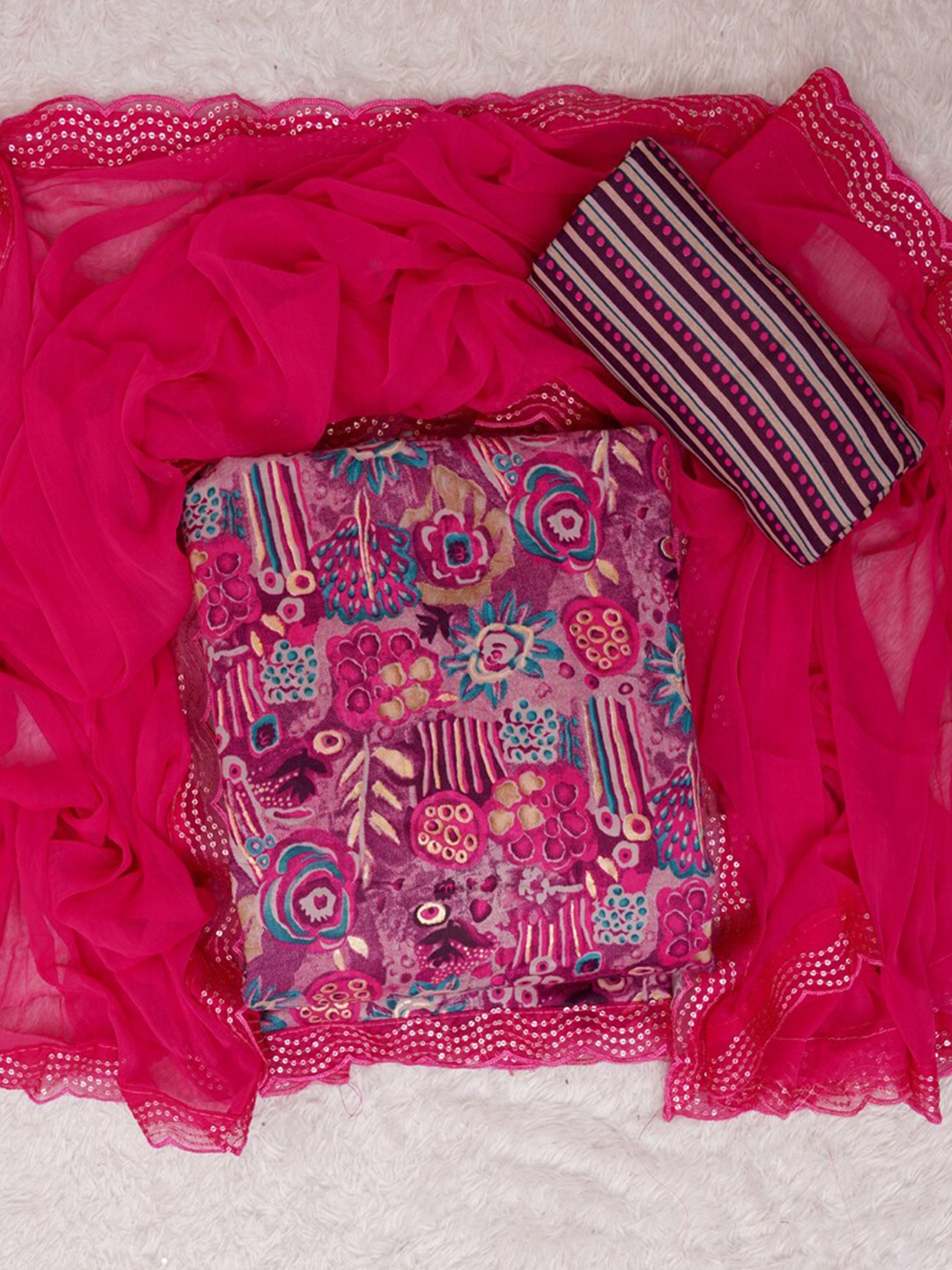 

ASISA Floral Printed Sequinned Unstitched Dress Material, Magenta