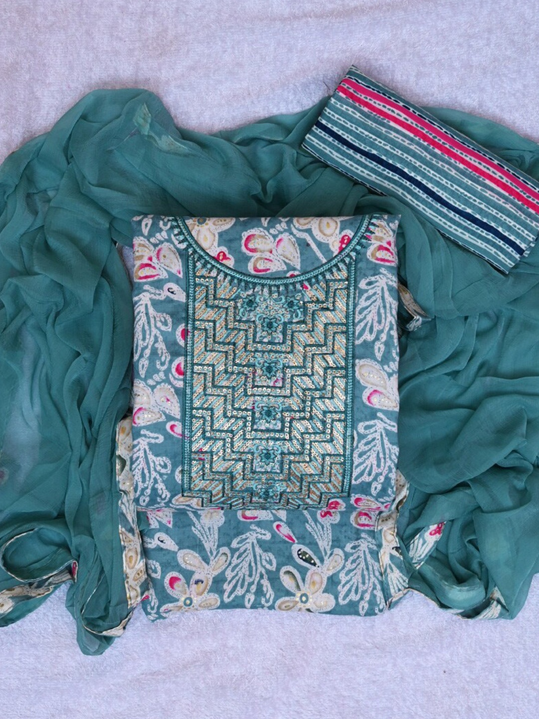 

ASISA Embroidered Unstitched Dress Material, Turquoise blue