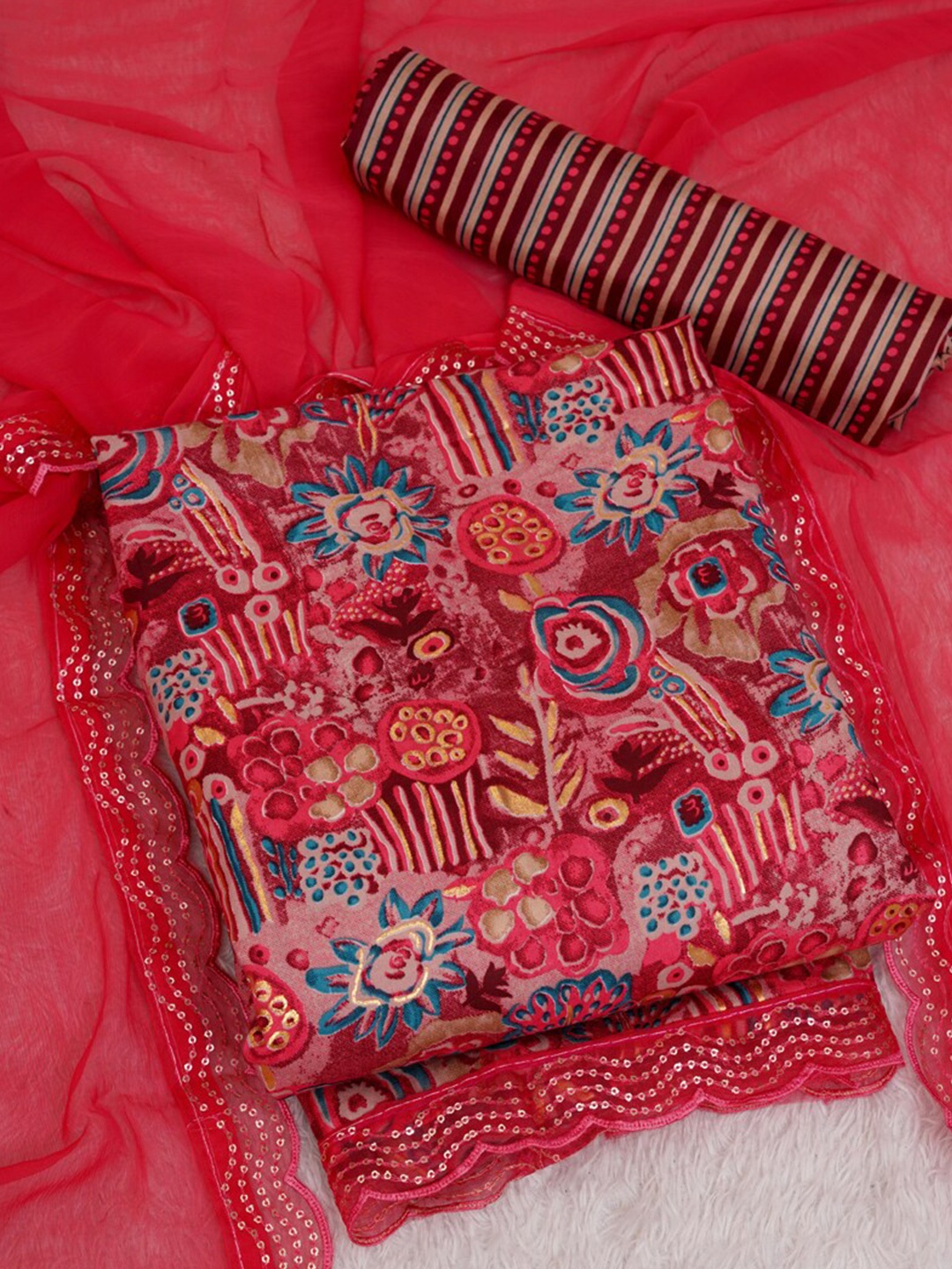 

ASISA Printed Unstitched Dress Material, Red