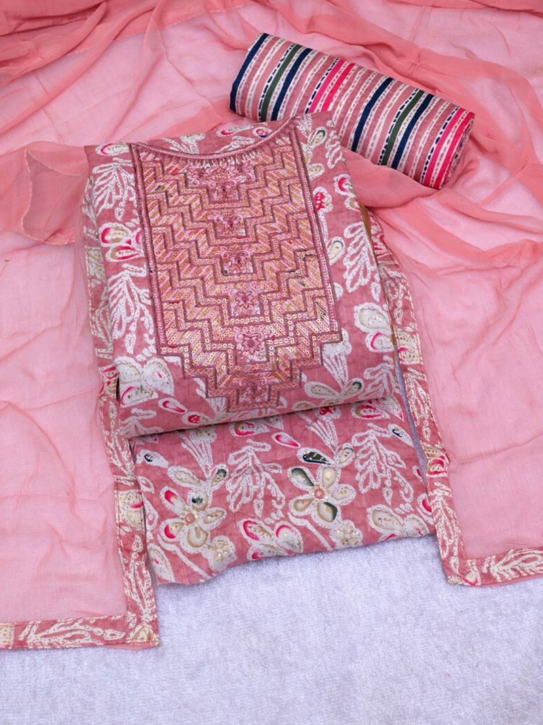 

ASISA Embroidered Unstitched Dress Material, Peach