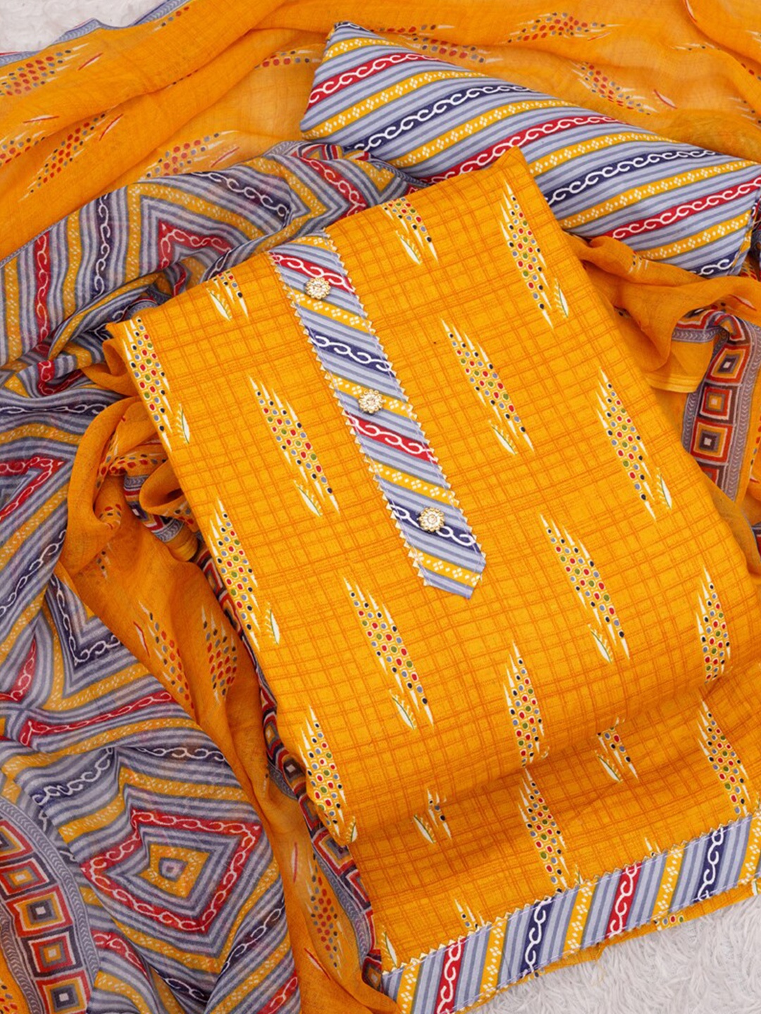 

ASISA Printed Unstitched Dress Material, Yellow