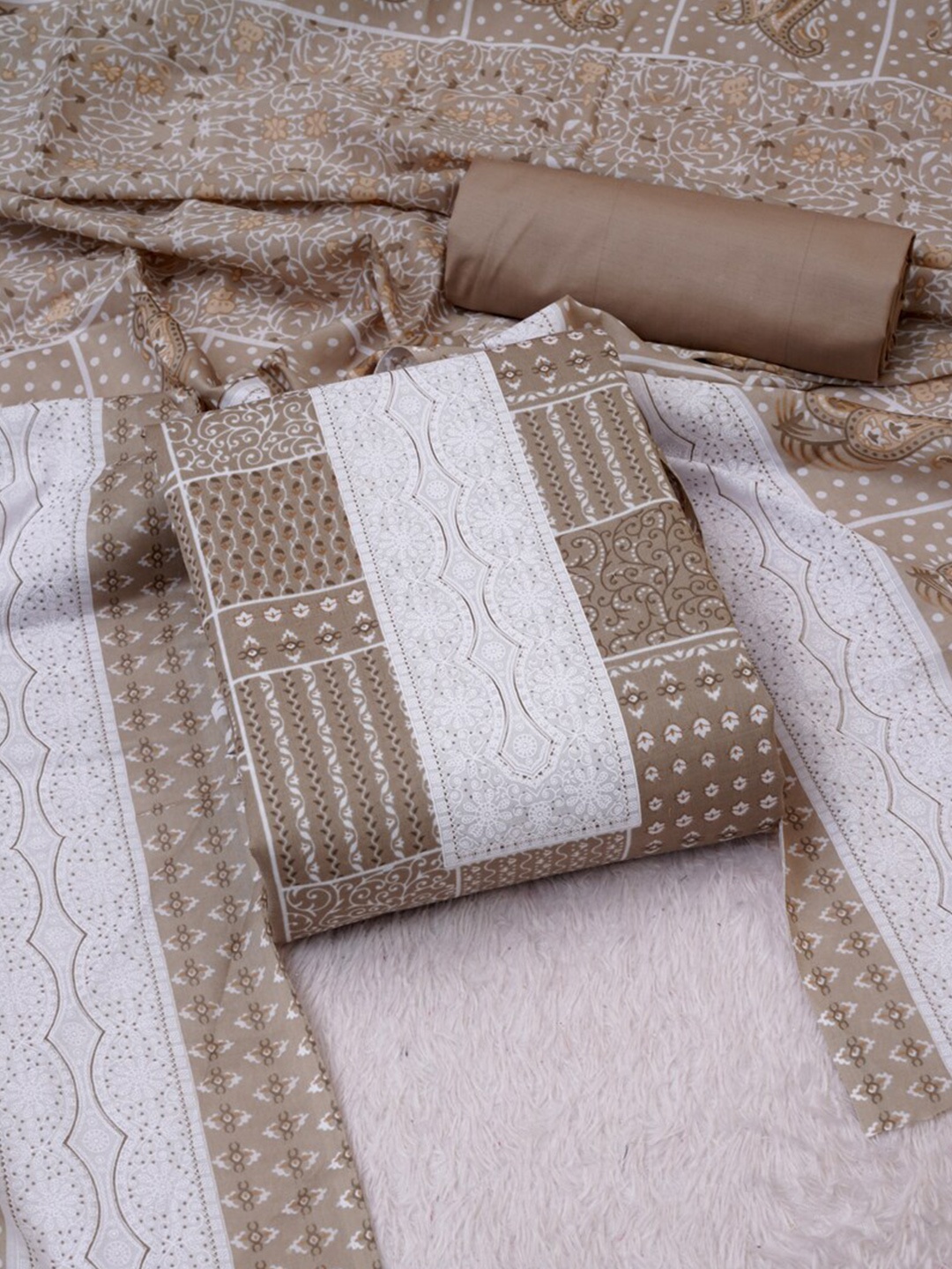 

ASISA Ethnic Motifs Printed Unstitched Dress Material, Beige
