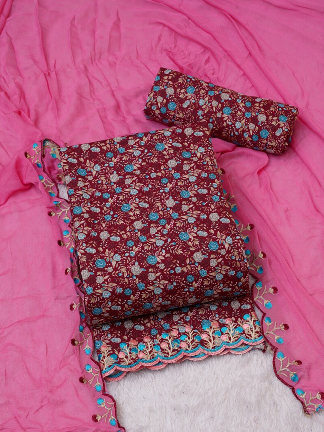 

ASISA Printed Unstitched Dress Material, Maroon