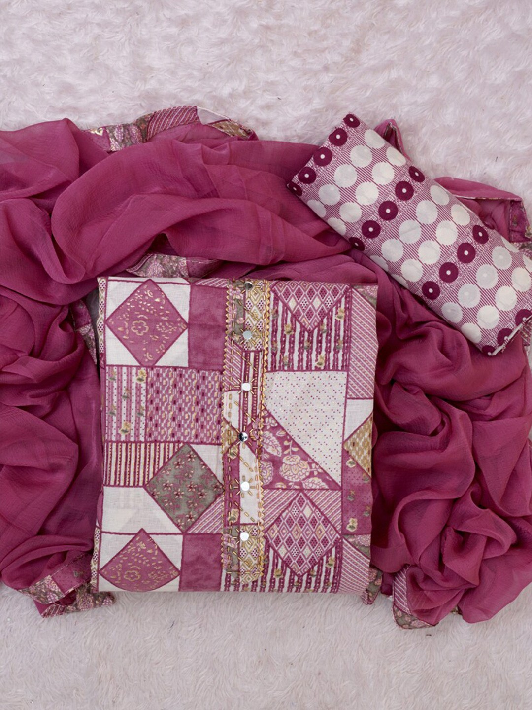 

ASISA Ethnic Motifs Printed Gotta Patti Unstitched Dress Material, Purple
