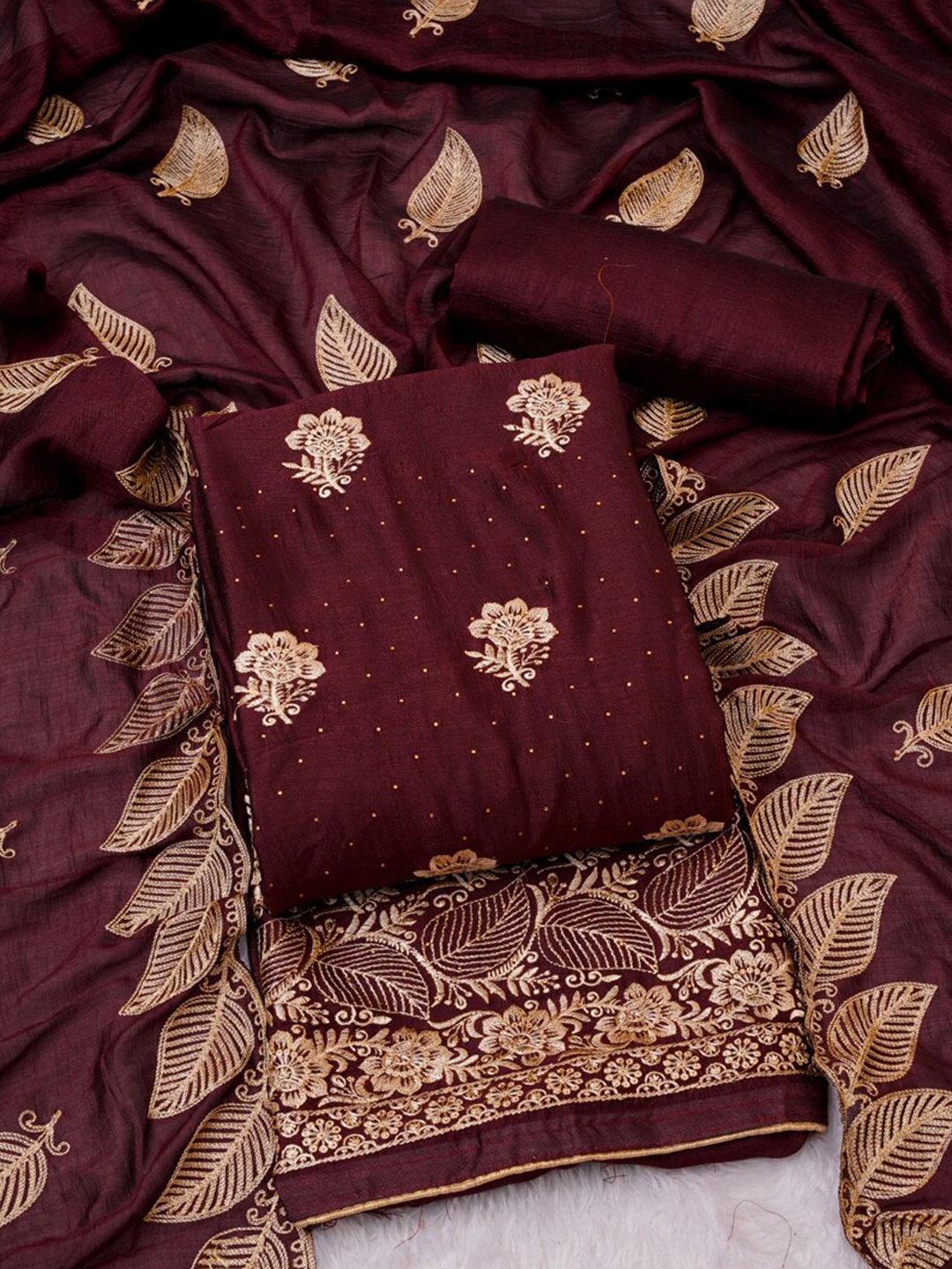 

ASISA Embroidered Silk Georgette Unstitched Dress Material, Maroon