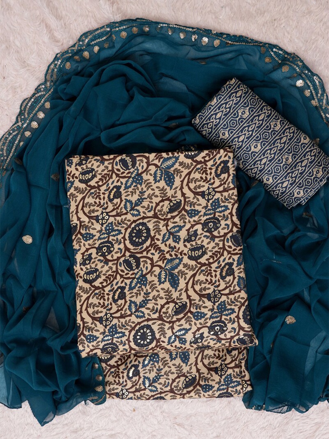 

ASISA Printed Unstitched Dress Material, Teal