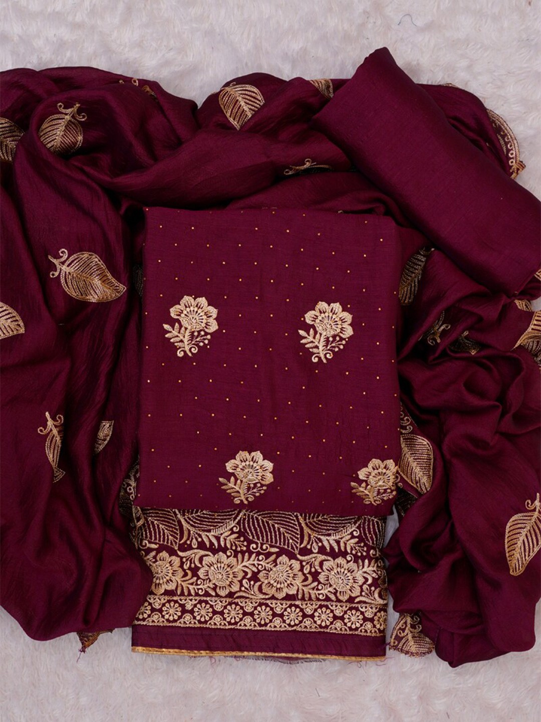 

ASISA Embroidered Silk Georgette Unstitched Dress Material, Purple