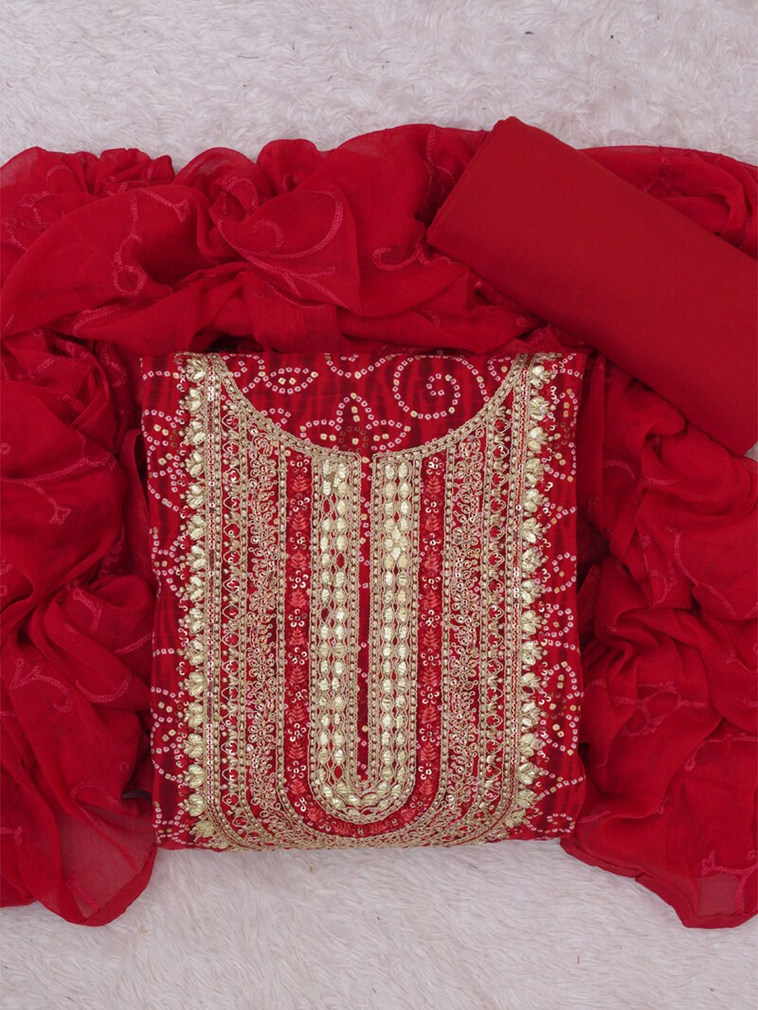 

ASISA Bandhan Embroidered Sequinned Unstitched Dress Material, Red
