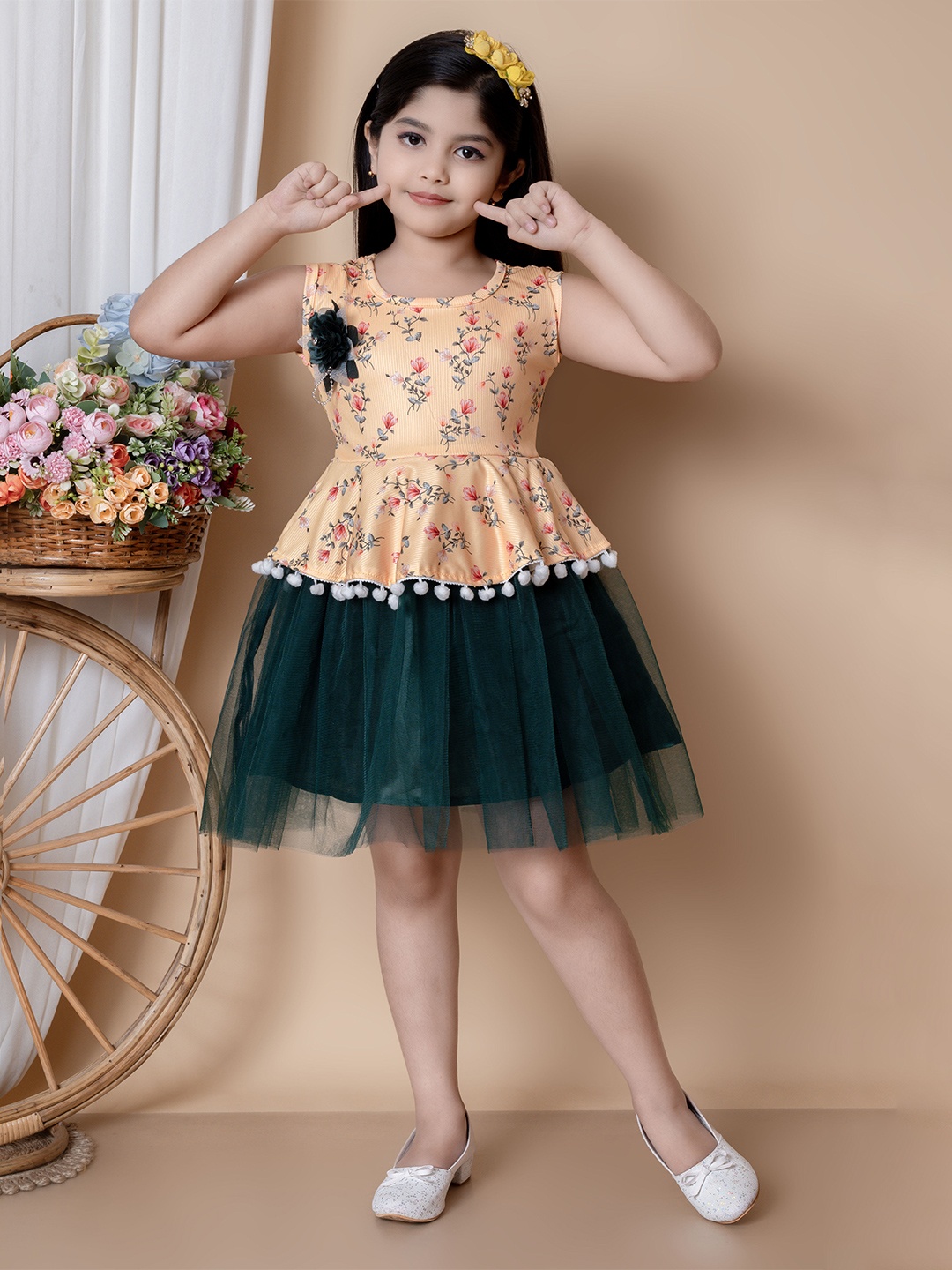 

KAARIGARI Floral Print Fit & Flare Dress, Yellow
