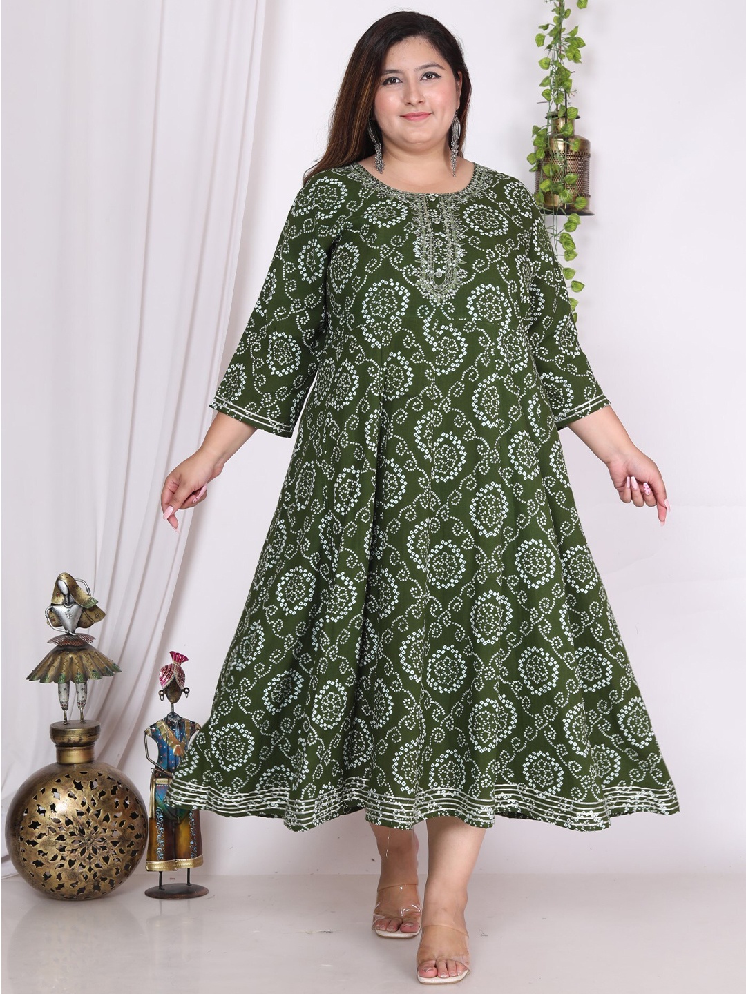 

KALINI Ethnic Motifs Print Maxi Dress, Green