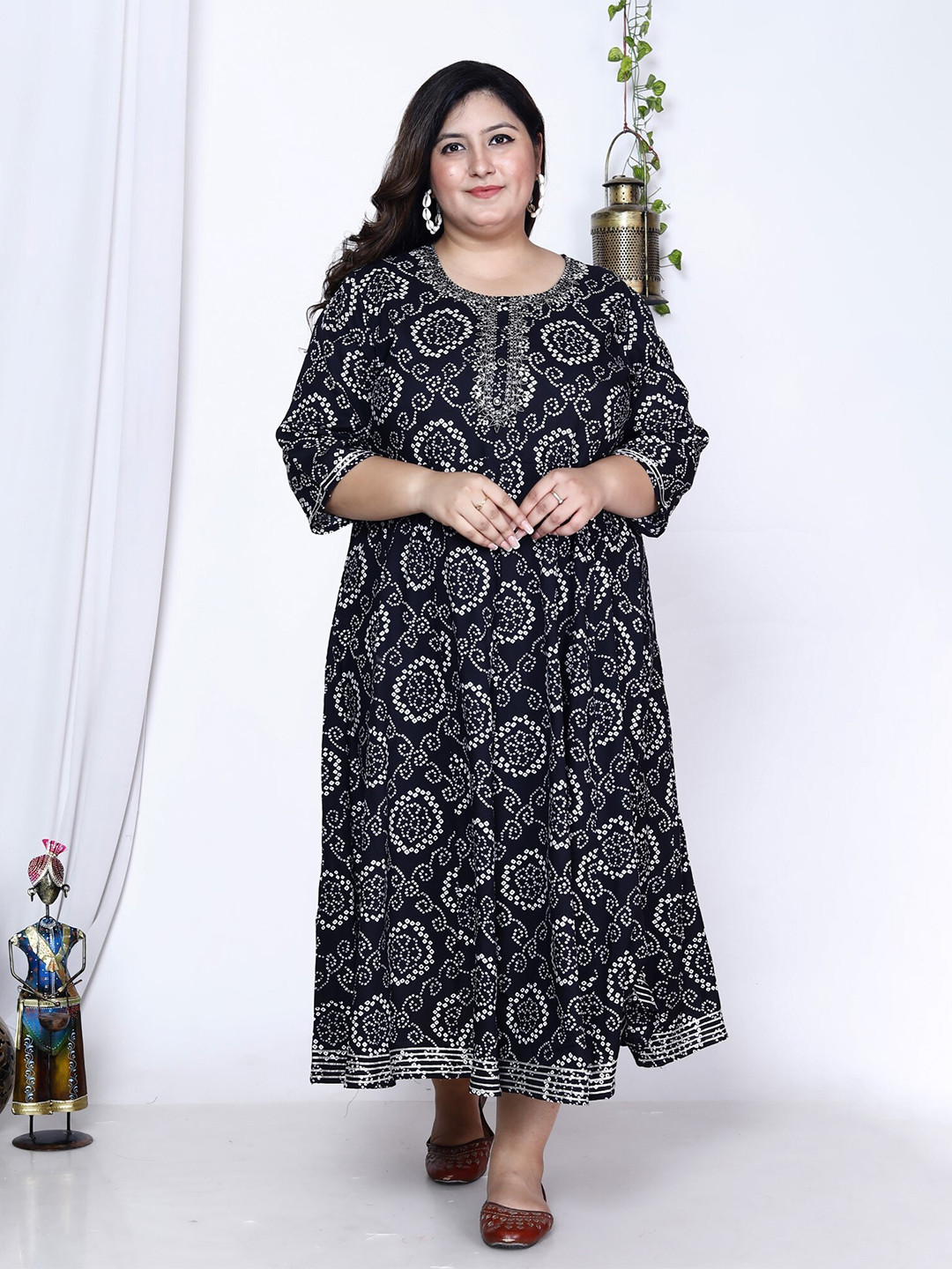 

KALINI Ethnic Motifs Print Maxi Dress, Black