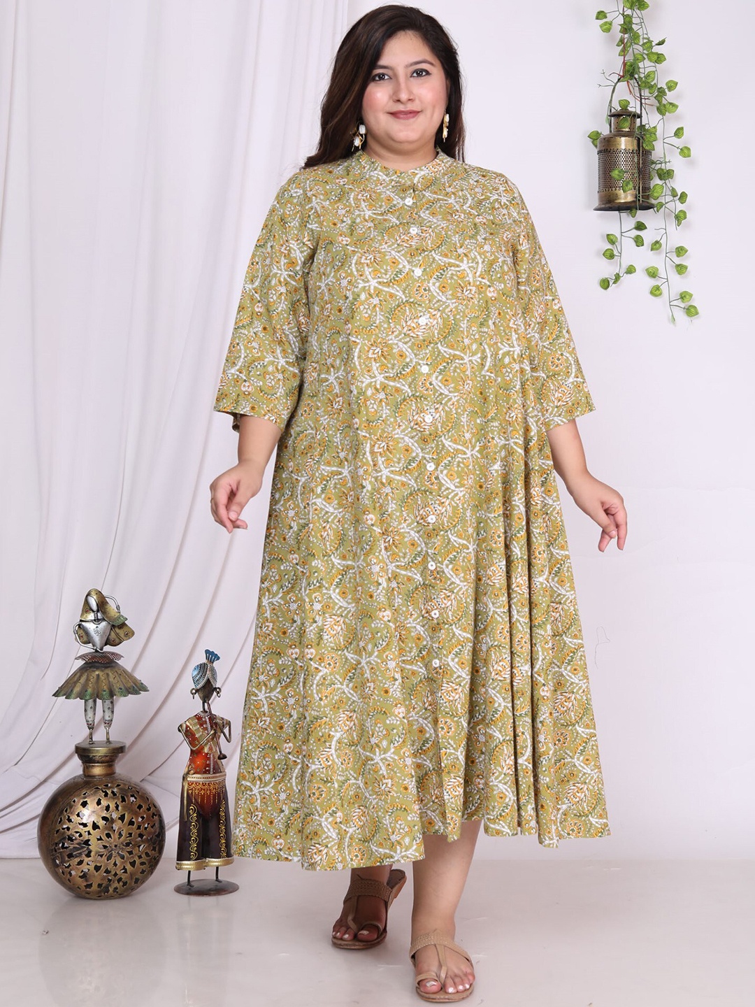 

KALINI Floral Print Puff Sleeve Maxi Dress, Green