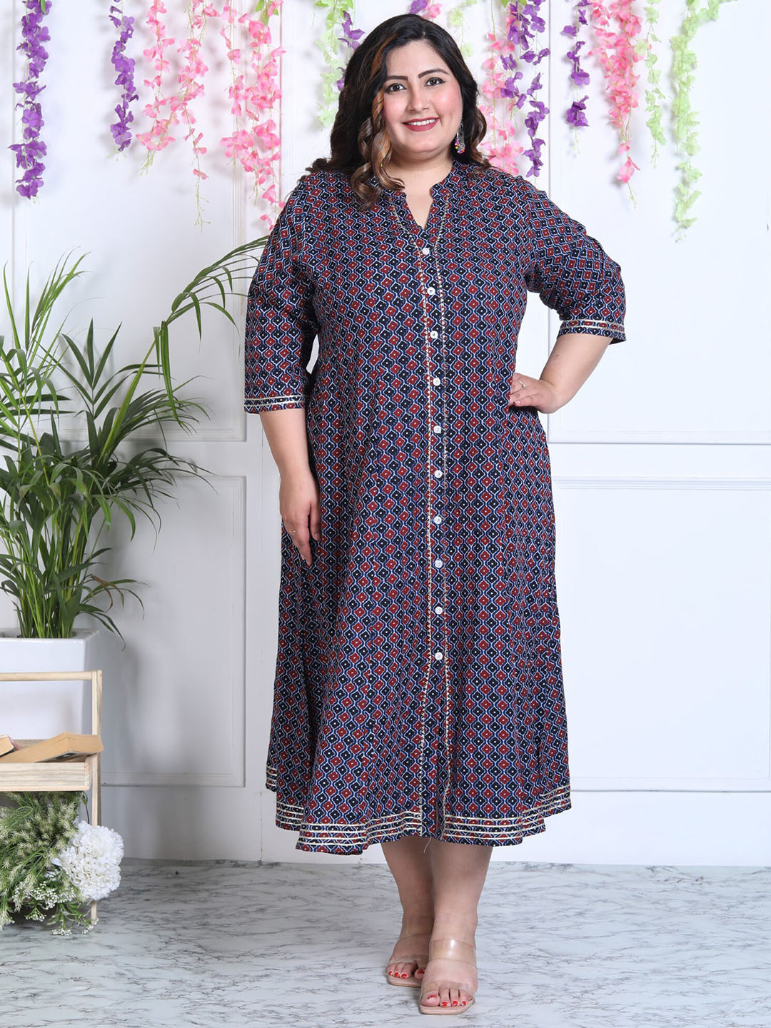

KALINI Floral Print A-Line Midi Dress, Blue