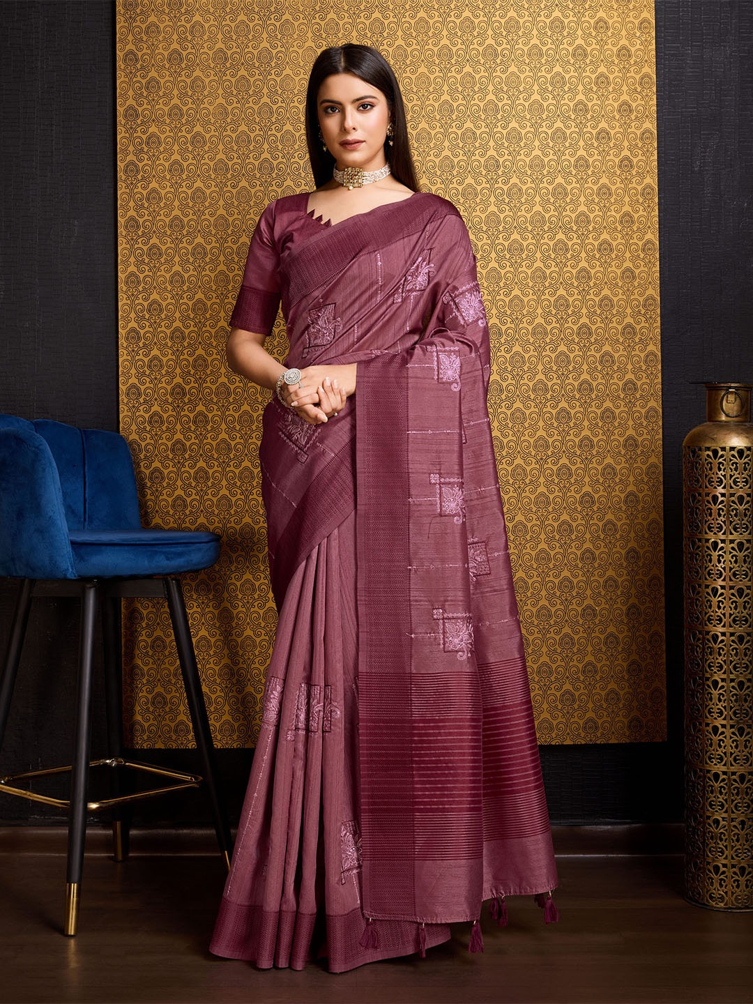 Mitera Floral Printed Pure Silk Saree, Purple