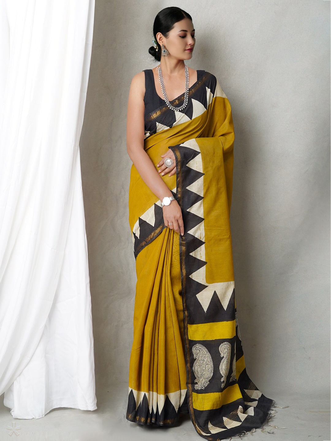 

Unnati Silks Zari Silk Cotton Bagh Saree, Green