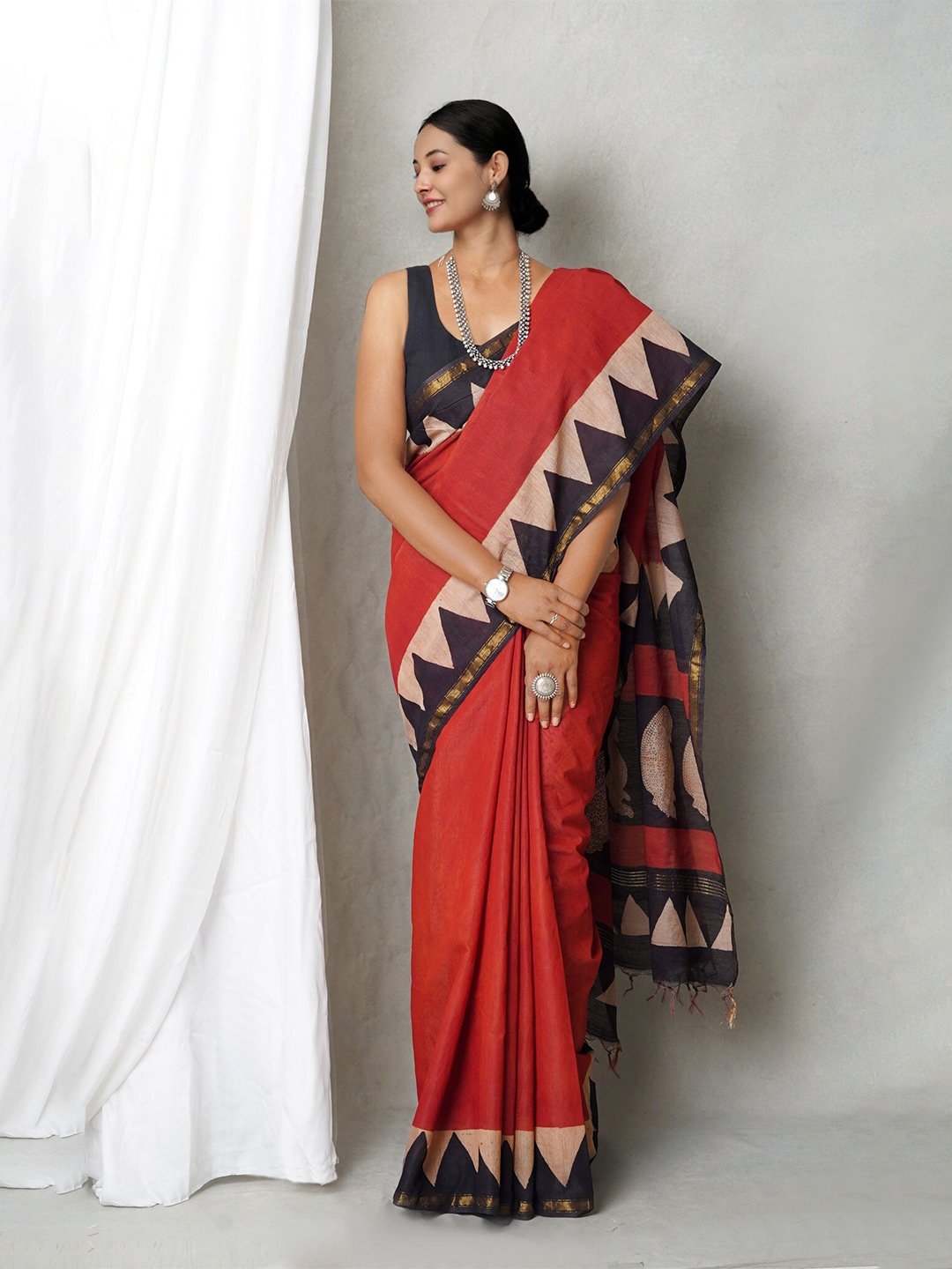 

Unnati Silks Bagh Printed Zari Silk Cotton Bagh Saree, Red