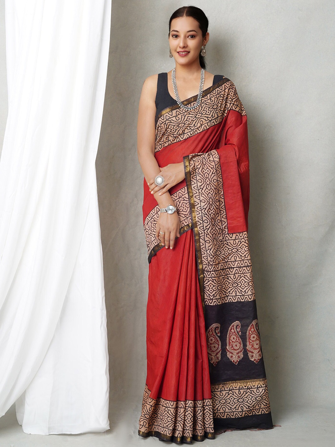 

Unnati Silks Bagh Silk Cotton Bagh Saree, Red