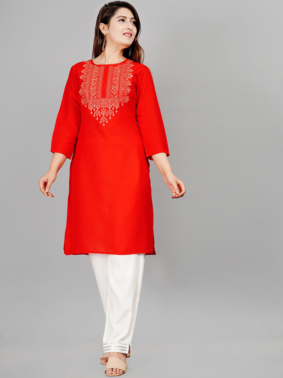 

SIPET Yoke Design Regular Thread Work Kurta with Trouser, Red