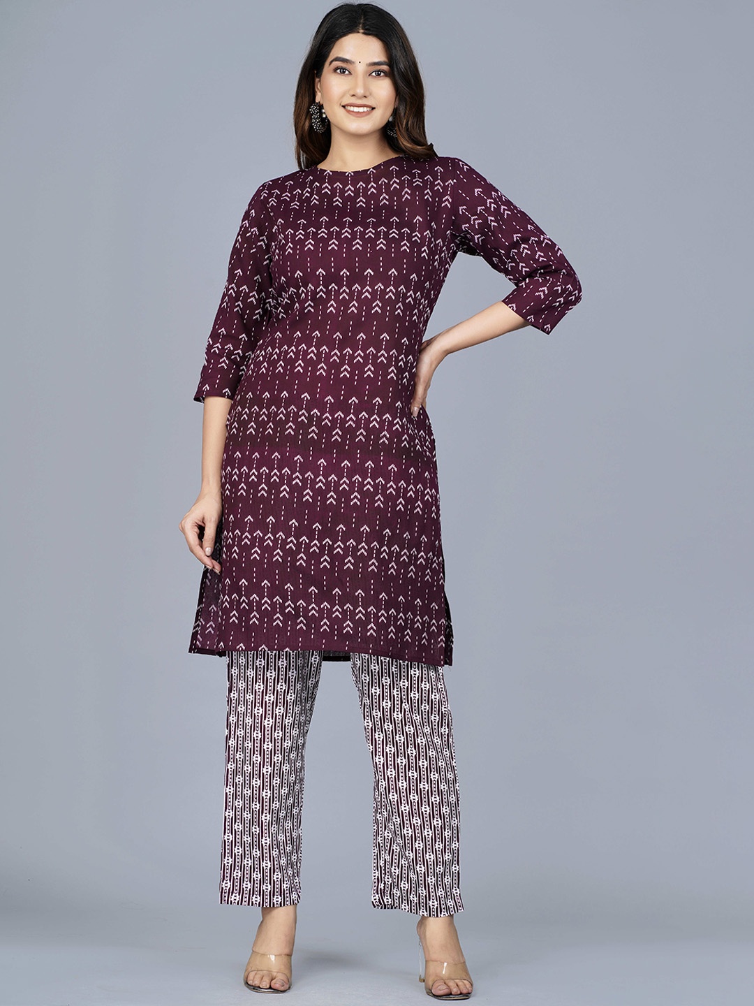 

SIPET Printed Regular Straight Kurta with Trouser, Maroon