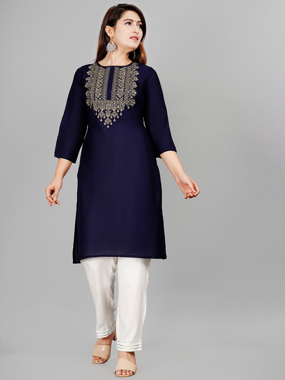 

SIPET Ethnic Motifs Yoke Design Regular Thread Work Kurta with Trouser, Blue