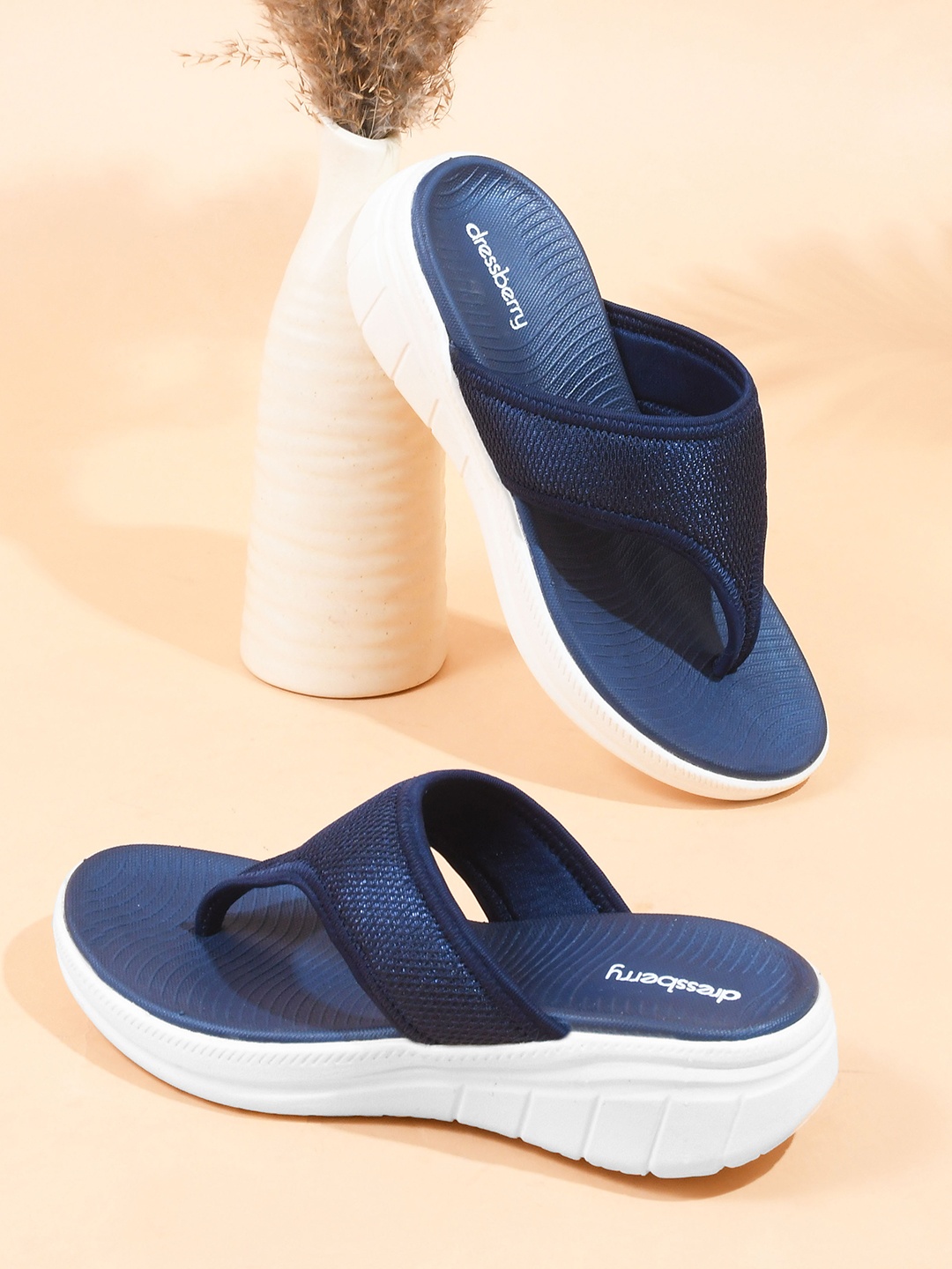 

DressBerry Navy blue Textured Thong Flip-Flops