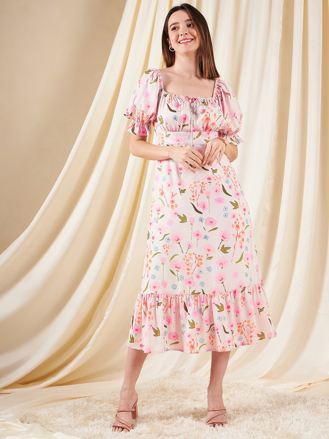

Kibo Floral Print Cold-Shoulder Crepe A-Line Midi Dress, Multi