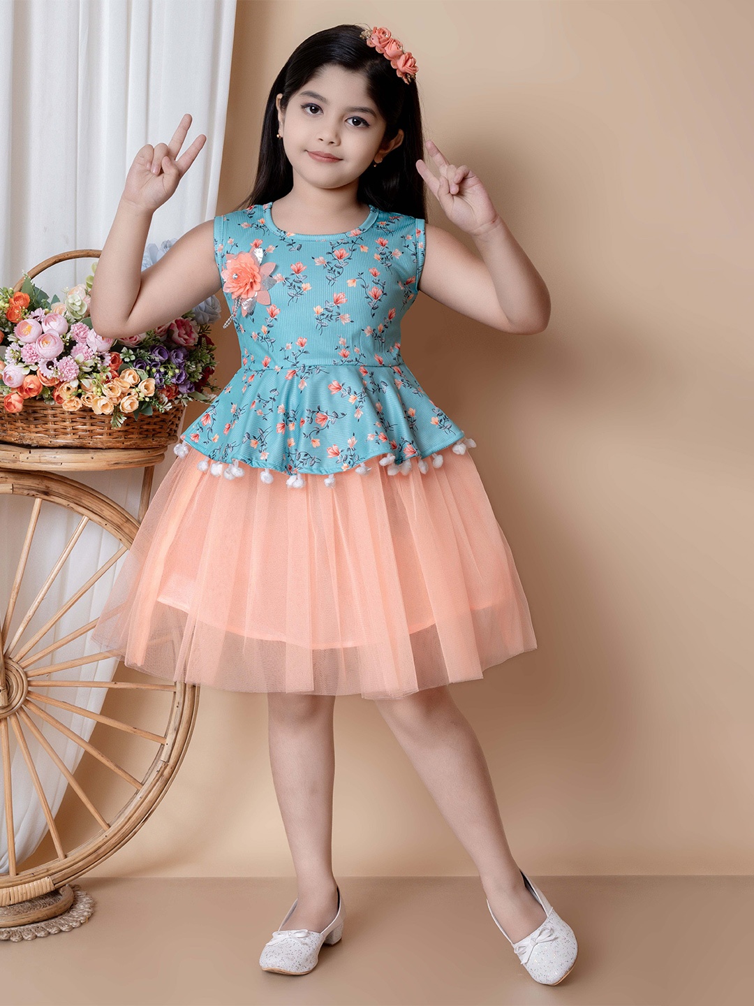

KAARIGARI Floral Fit & Flare Dress, Blue