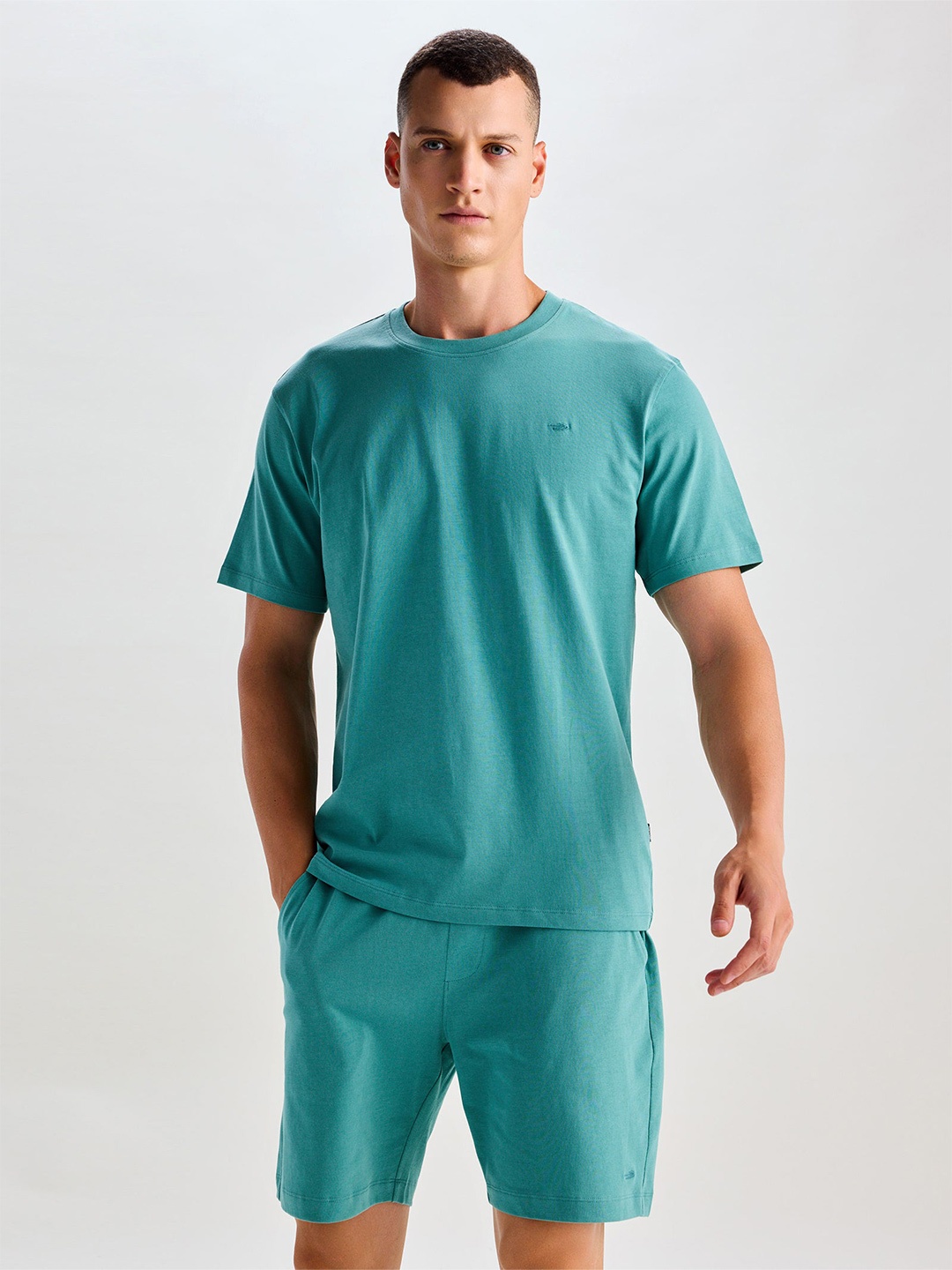 

Red Flame Round Neck Pure Cotton T-Shirt With Shorts, Green