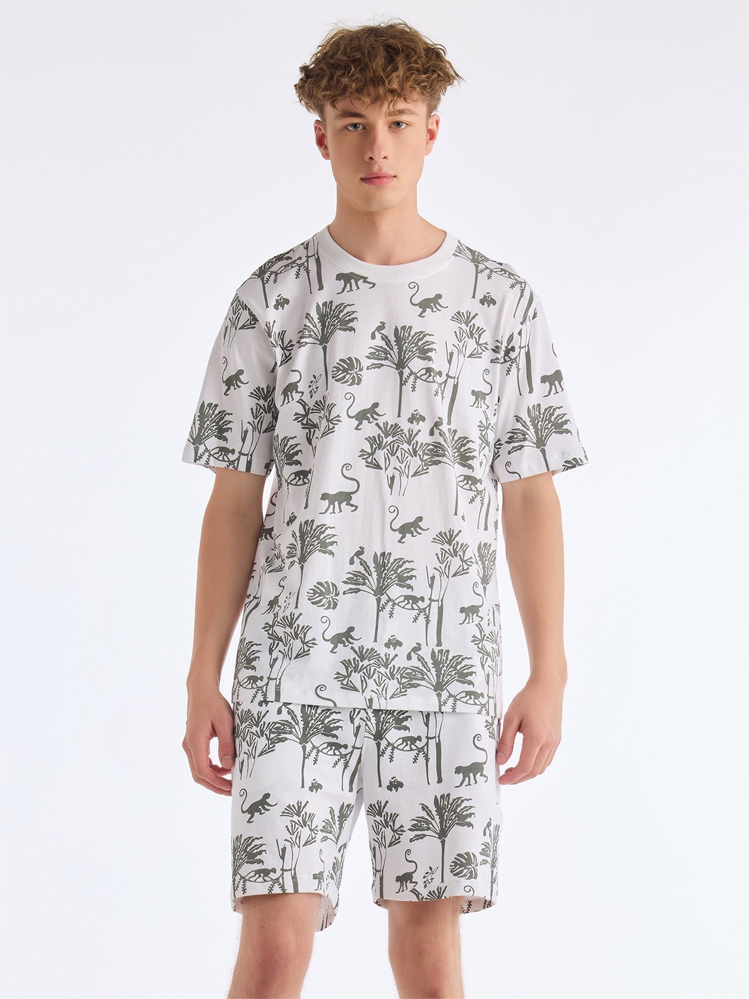 

Red Flame Printed Pure Cotton T-shirt With Shorts Co-Ords, White