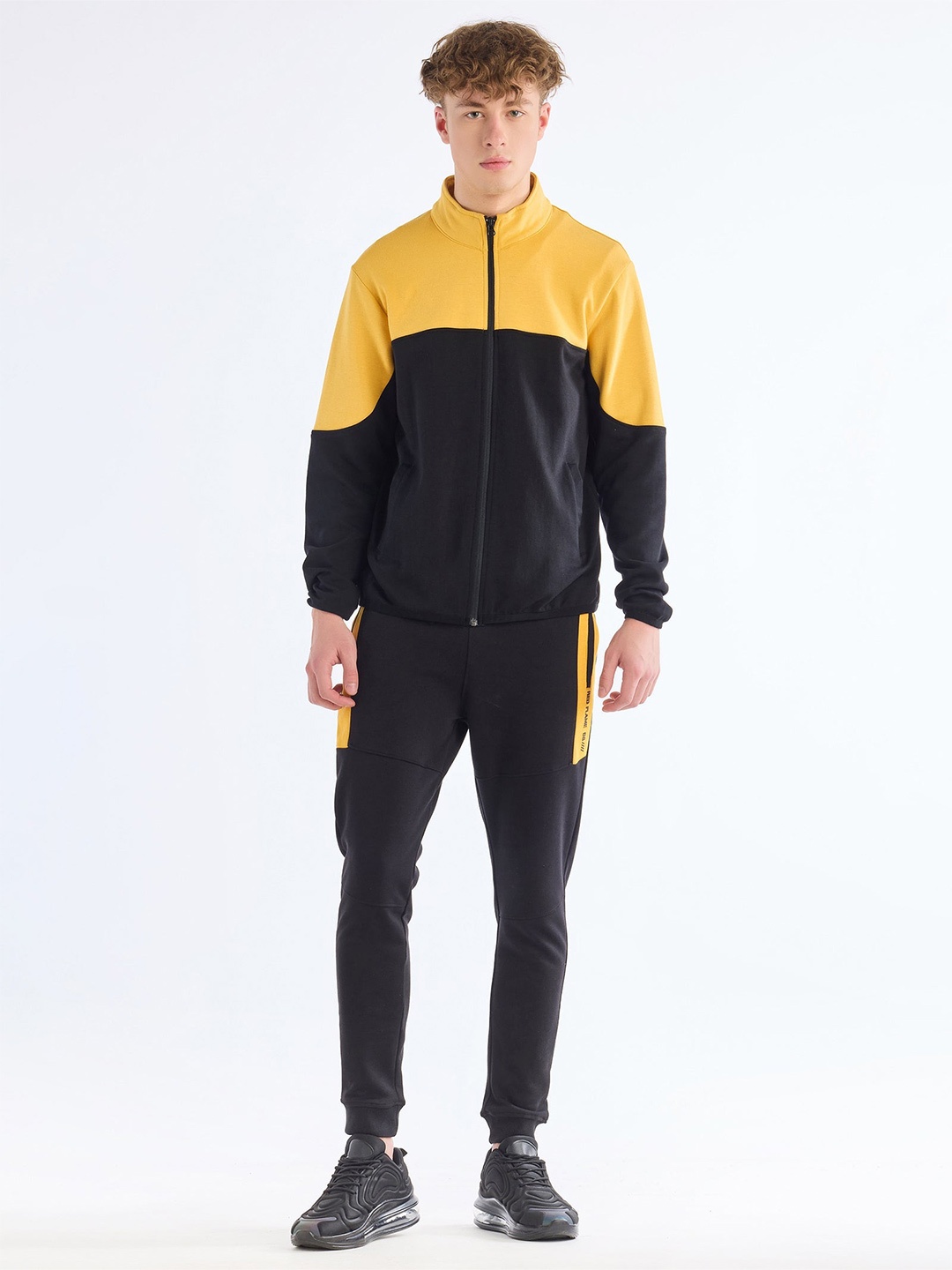 

Red Flame Colourblocked Full Sleeve Zipper Sweatshirt With Joggers Co-Ords, Yellow