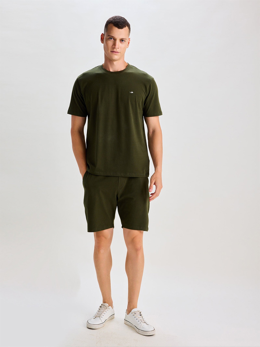 

Red Flame Round Neck T-shirt With Shorts, Olive