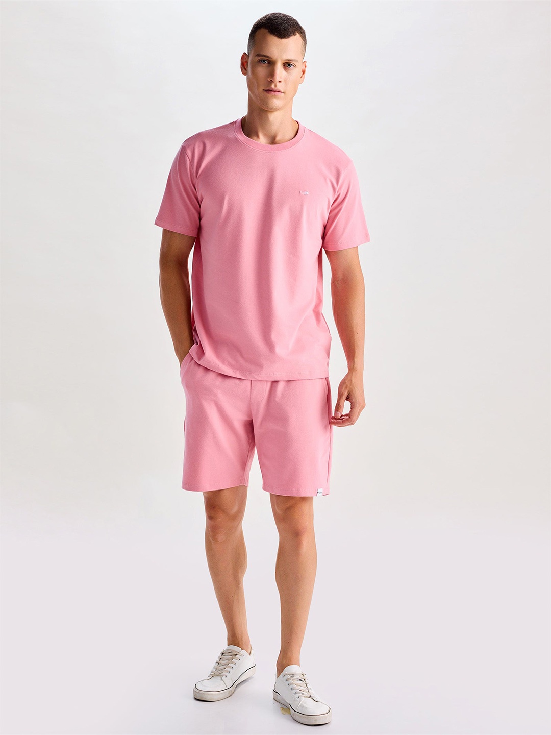

Red Flame Round Neck Relaxed Fit T-Shirt With Shorts Co-Ords, Pink