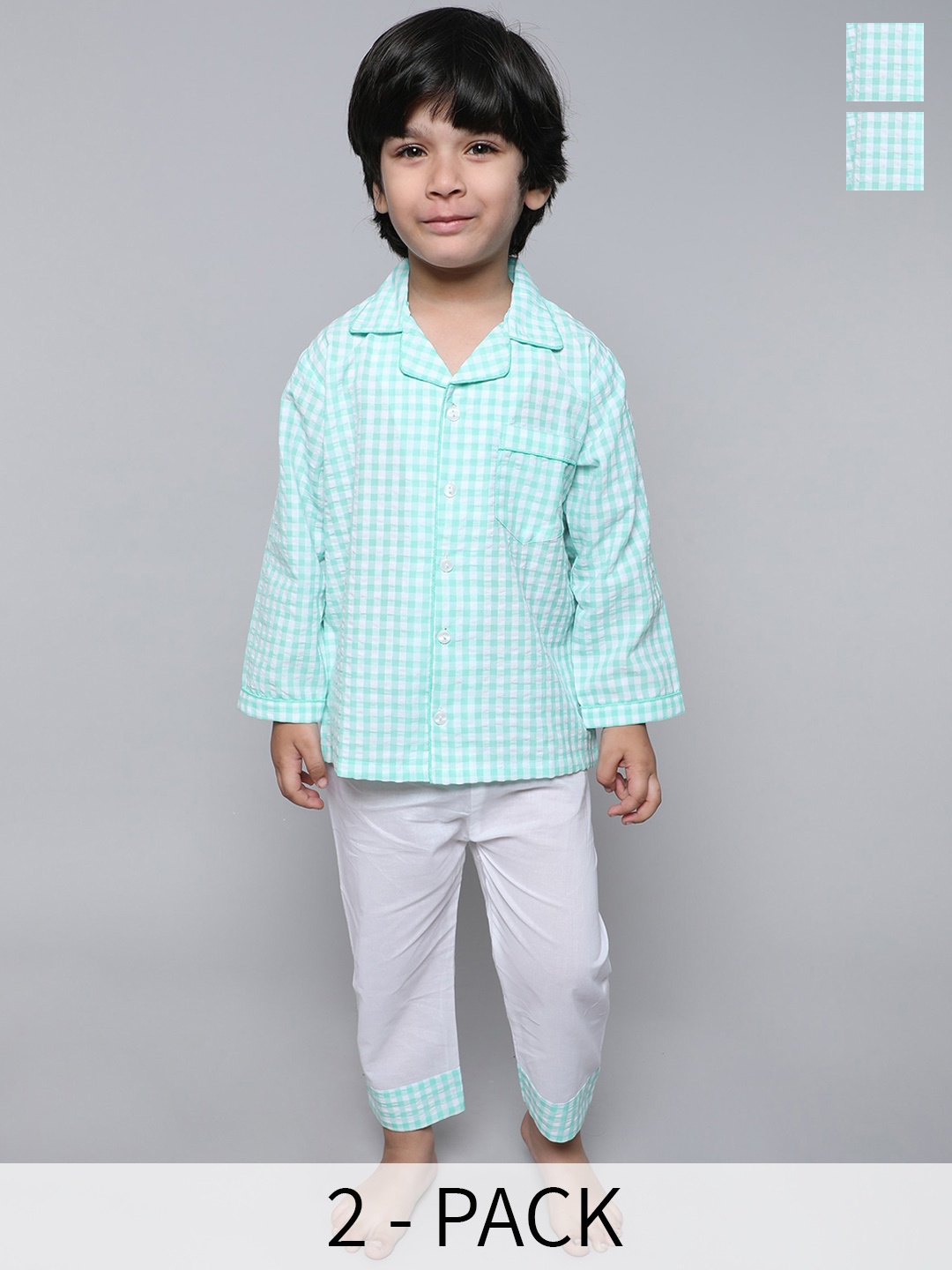 

BAESD Kids Checked Shirt With Pyjamas, Green