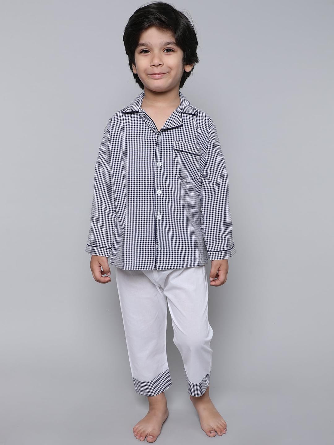 

BAESD Boys Checked Shirt Collar Night suit, Navy blue