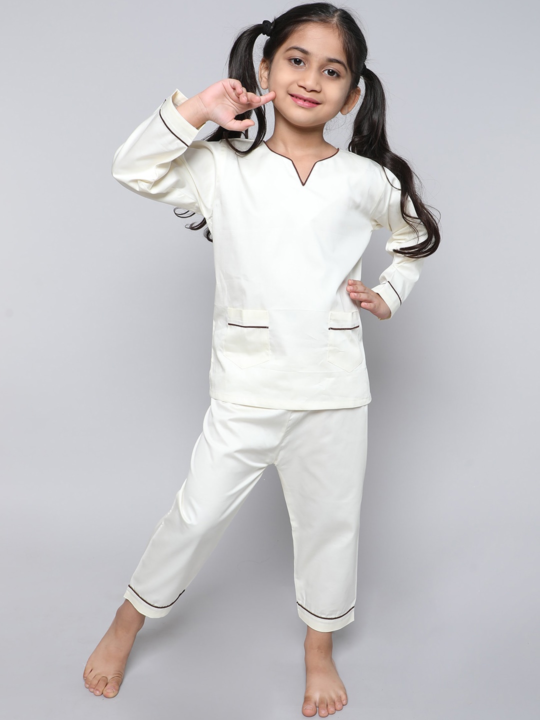 

BAESD Girls Shirt With Pyjamas Night suit, Off white