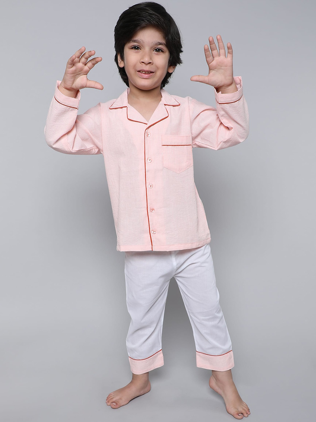 

BAESD Kids Striped Shirt With Pyjamas, Peach