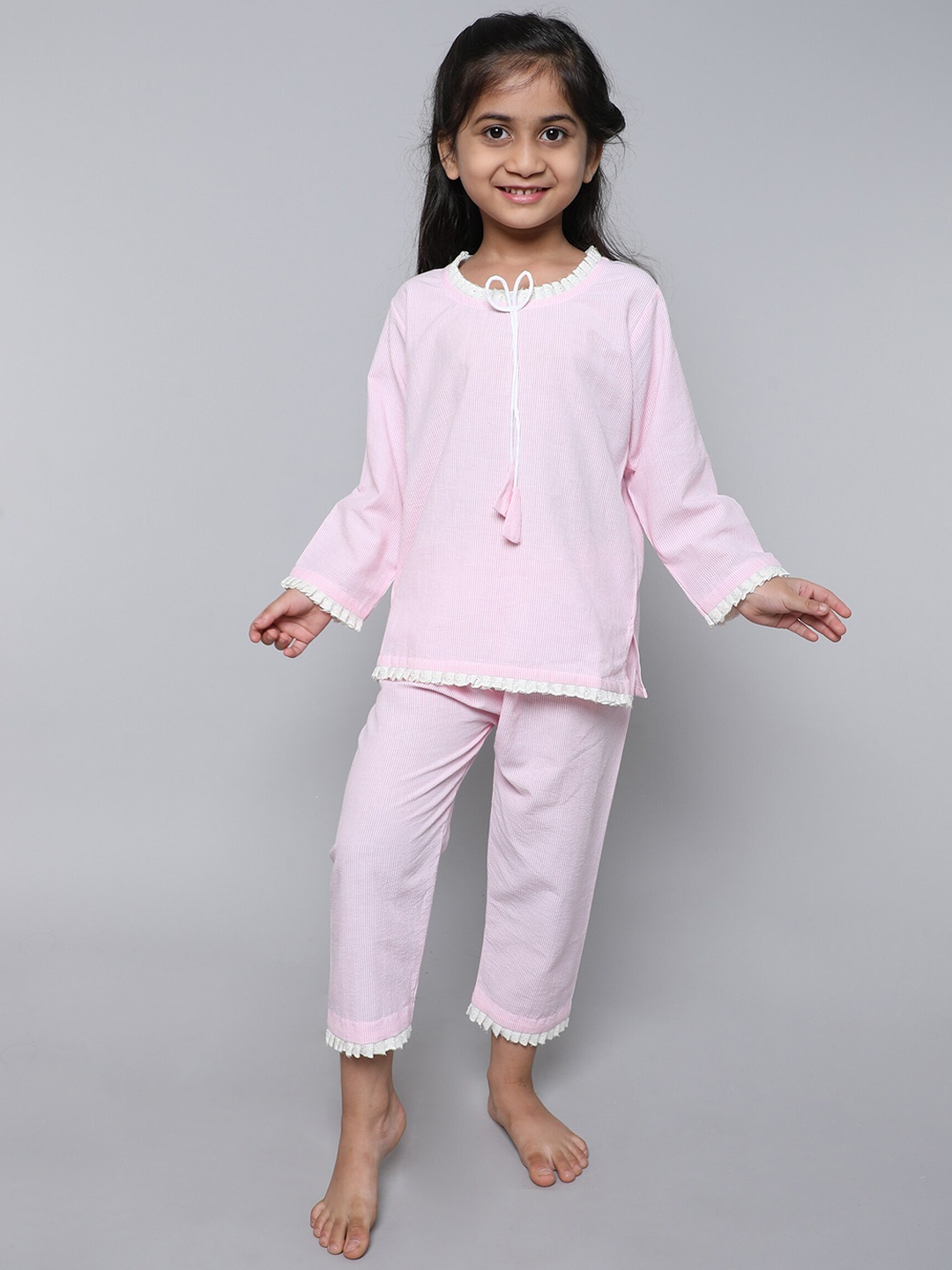 

BAESD Girls Striped Night suit, Pink