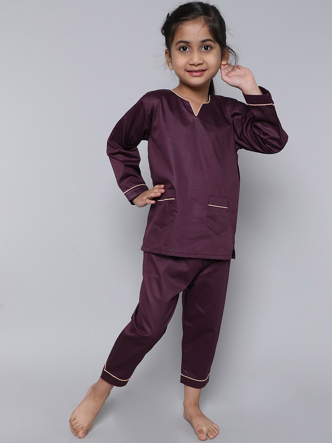 

BAESD Girls Kurti With Pyjamas, Purple