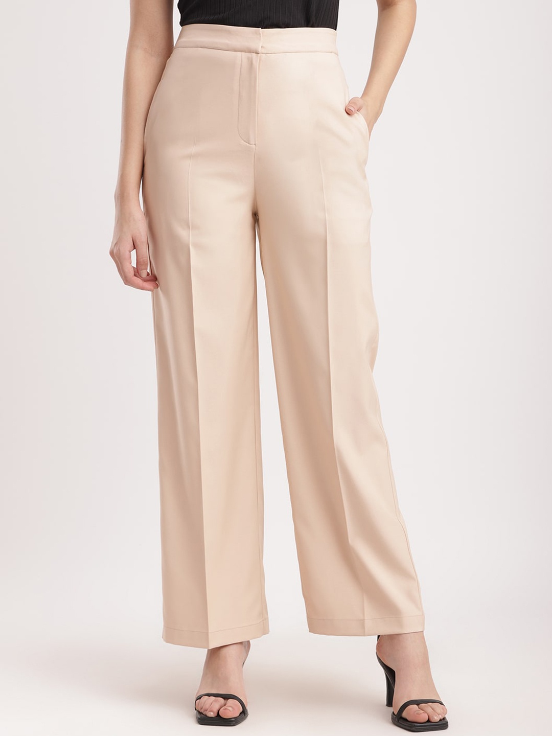 

FableStreet Women High-Rise Trousers, Beige