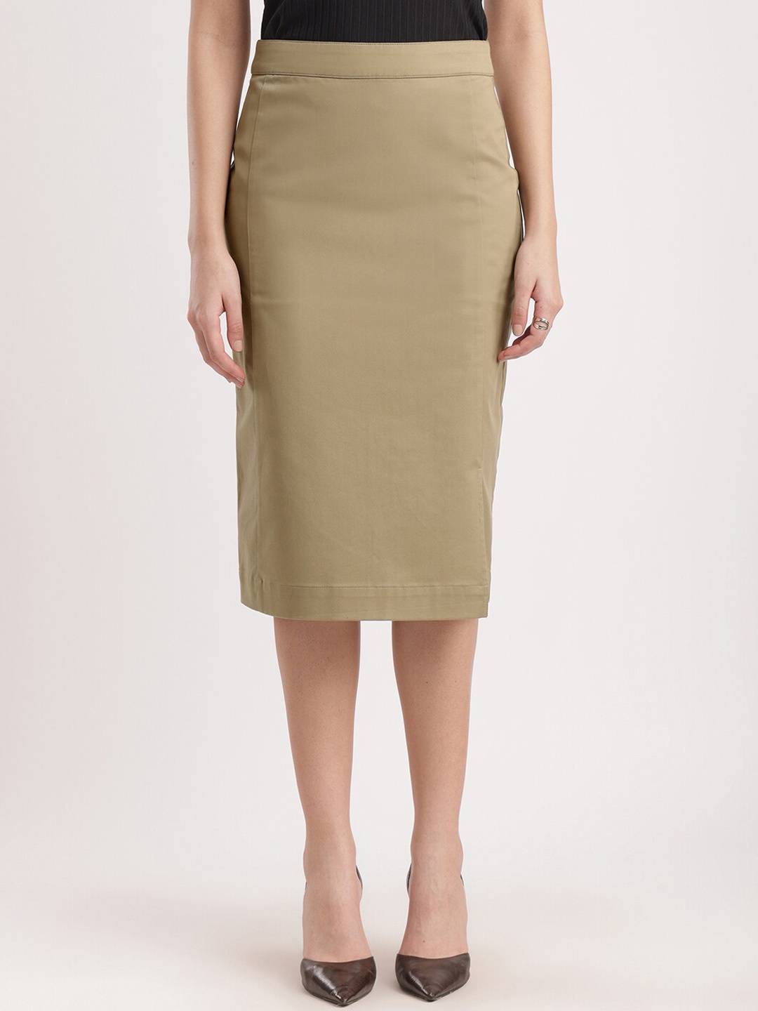 

FableStreet Stretchable Pencil Midi Skirt, Beige