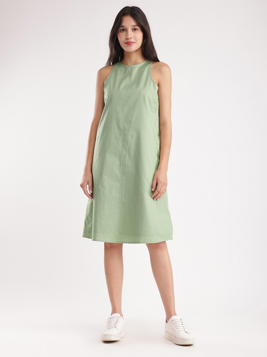 

FableStreet Linen A-Line Dress, Green