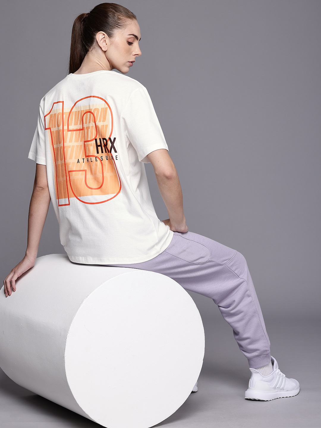 

HRX by Hrithik Roshan Women Graphic Printed Oversized T-shirt, Off white