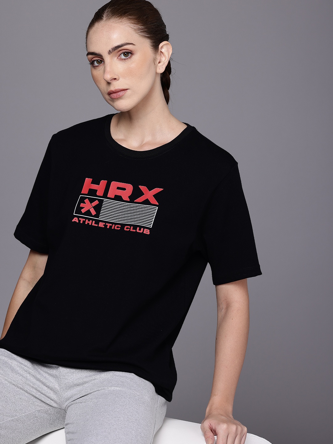 

HRX by Hrithik Roshan Women Graphic Printed Oversized T-shirt, Black