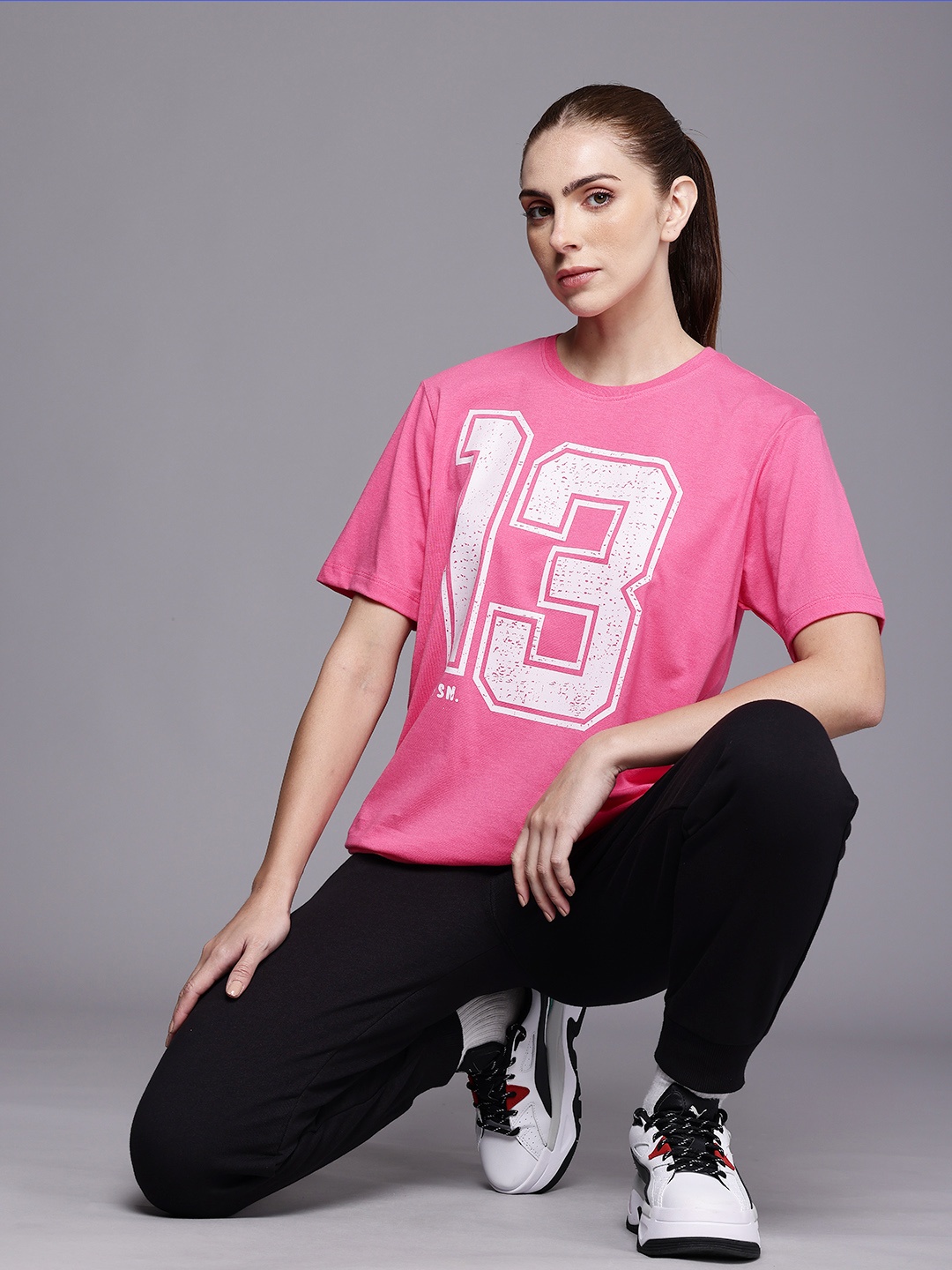 

HRX by Hrithik Roshan Women Graphic Printed Oversized T-shirt, Pink