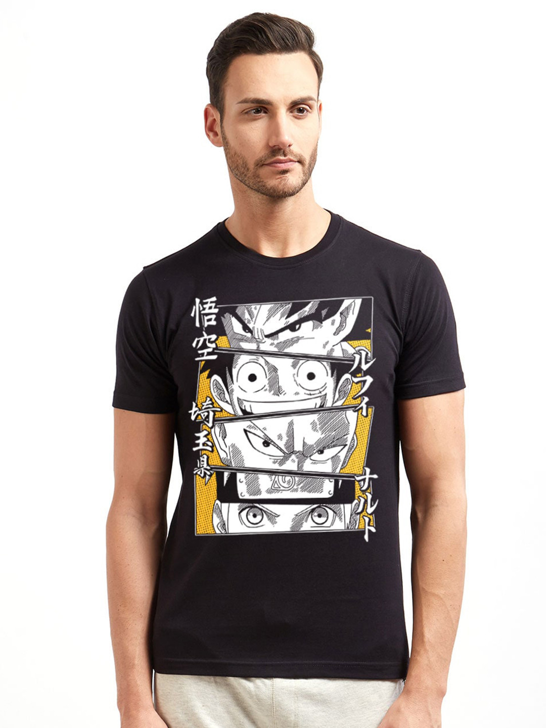 

Redwolf Unisex Typography Printed Applique T-shirt, Black