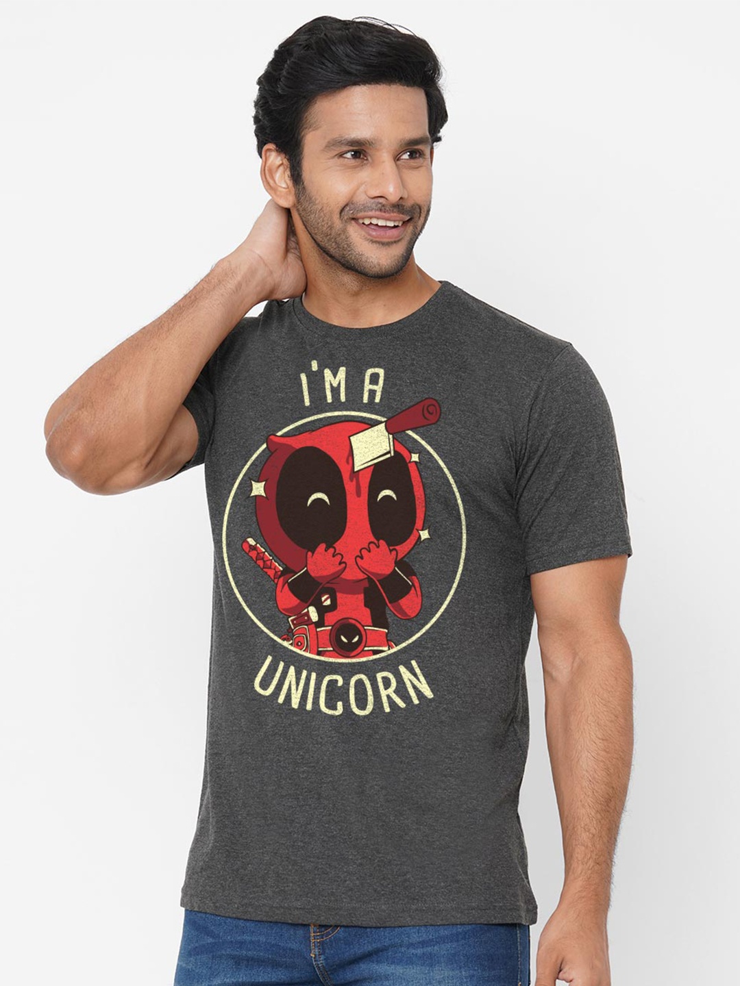 

Redwolf Unisex Printed Applique T-shirt, Grey melange