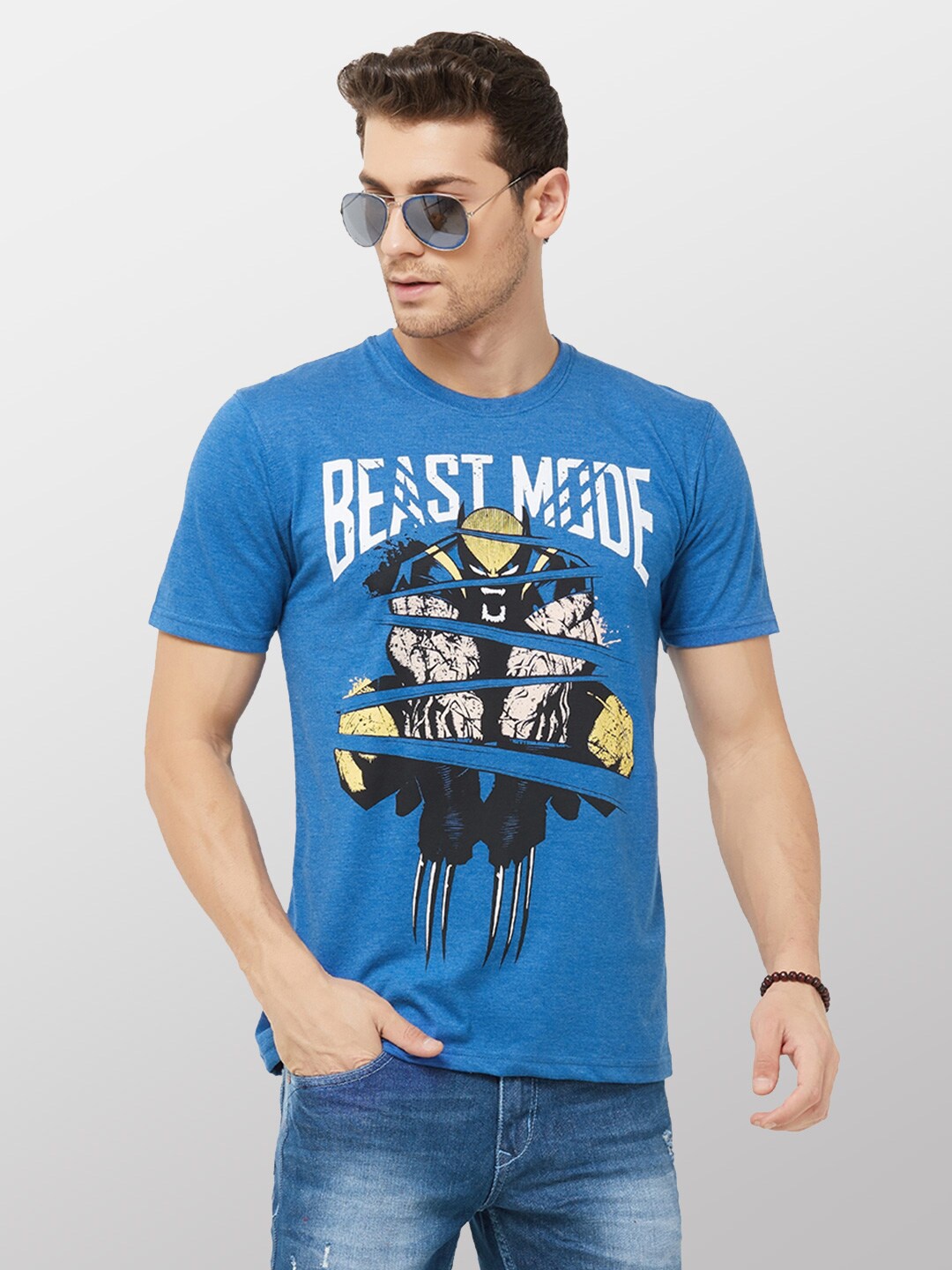 

Redwolf Unisex Biker Printed Raw Edge T-shirt, Blue