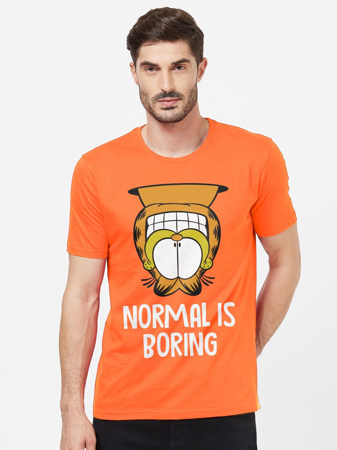 

Redwolf Unisex Typography Printed Applique T-shirt, Orange